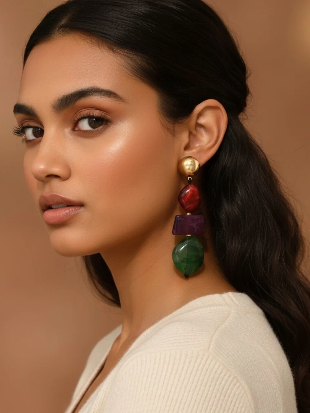 Multistone Gold Drop Earrings - Picture 1 of 2